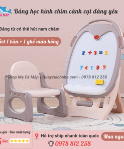 Bộ bảng học kèm ghế cho bé hình chim cánh cụt màu hồng nhẹ nhàng