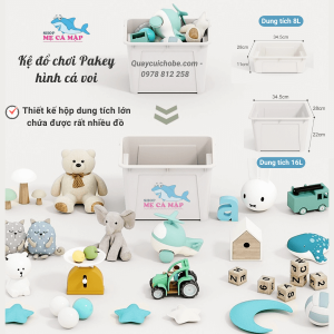 Kệ đồ chơi hình cá voi Pakey 17 Kệ đồ chơi Cá voi gồm 8 hợp đựng đồ có 2 size to nhỏ đựng nhiều đồ tùy thích