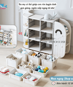 Kệ đồ chơi hình cá voi Pakey 18 Kệ đồ chơi có nhiều ngăn đa dạng vật dụng có thể để được