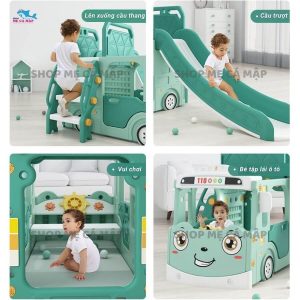 Cầu trượt xe Bus kèm bóng rổ 43 Cầu trượt cho bé tích hợp nhiều hoạt động giải trí khác nhau