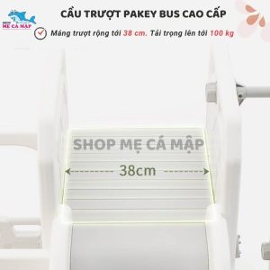 Cầu trượt xe Bus kèm bóng rổ 40 Cầu trượt cho bé có máng trượt dài giúp trẻ hứng thú