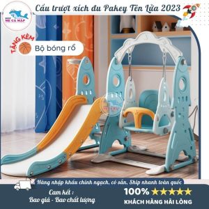 Cầu trượt xích đu Pakey hình Tên lửa màu xanh nhạt cam kèm quà tặng hấp dẫn
