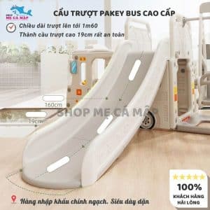 Cầu trượt xe Bus kèm bóng rổ 47 Cầu trượt cho bé Pakey có máng trượt dài