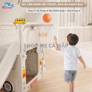 Cầu trượt xe Bus kèm bóng rổ 48 Cầu trượt cho bé Pakey Bus không chỉ giúp trẻ em vui chơi mà còn thúc đẩy phát triển các kỹ năng vận động
