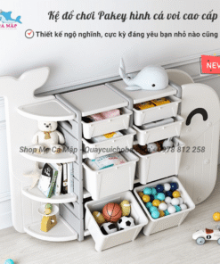 Kệ đồ chơi hình cá voi Pakey 21 Hộp chứa của kệ đồ chơi có dung tích lớn, đựng được nhiều đồ chơi cho bé
