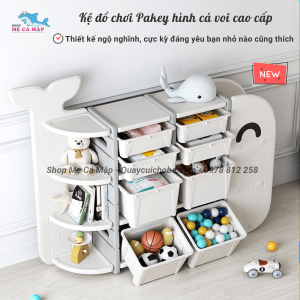 Kệ đồ chơi hình cá voi Pakey 21 Hộp chứa của kệ đồ chơi có dung tích lớn, đựng được nhiều đồ chơi cho bé