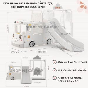 Cầu trượt xe Bus kèm bóng rổ 39 Kích thước cầu trượt cho bé đạt tiêu chuẩn an toàn