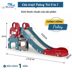 Cầu trượt nhựa Pakey hình voi đa năng 6in1 31 Cầu trượt nhựa voi 6in1 có kích thước an toàn, chắc chắn