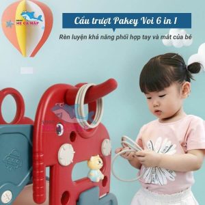 Cầu trượt nhựa Pakey hình voi đa năng 6in1 35 Cầu trượt nhựa voi Pakey có ném vòng cho bé