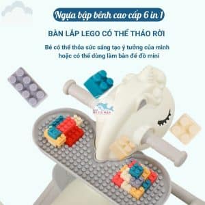 Ngựa bập bênh đa năng 6in1 màu hồng 39 Ngựa bập bênh có bàn lắp Lego có thể tháo rời, bé có thể thỏa sức sáng tạo