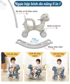 Ngựa bập bênh cao cấp có thiết kế tay cầm chống trơn, dây đai an toàn