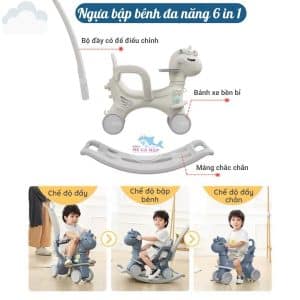Ngựa bập bênh đa năng 6in1 màu hồng 41 Ngựa bập bênh cao cấp có thiết kế tay cầm chống trơn, dây đai an toàn
