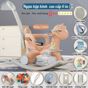 Ngựa bập bênh đa năng 6in1 màu hồng 32 Ngựa bập bênh cao cấp có màu cam