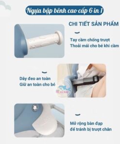 Ngựa bập bênh Pakey có dây đai an toàn giúp bé ngồi vững và bàn đạp có thể mở rộng phù hợp với kích thước chân của bé