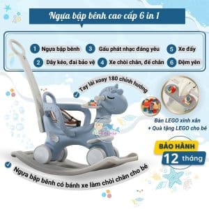 Ngựa bập bênh đa năng 6in1 màu hồng 30 Ngựa bập bênh Pakey 6in1 gồm các tông màu pastel nhẹ nhàng