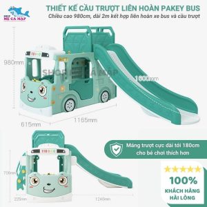 Cầu trượt xe Bus kèm bóng rổ 42 Set liên hoàn cầu trượt cho bé màu xanh