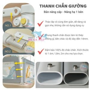 Thanh chắn giường Pakey Pro A1 26 Thanh chắn giường pro A1 Có khung nối sắt, vải, bọc xốp thanh phía trên