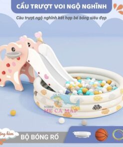 Cầu trượt cho bé Pakey có thể kết hợp với bể bóng