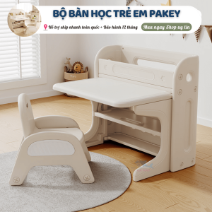 Bộ bàn học cho bé Pakey E032 27 Bàn được thiết kế thêm khu vực để sách vở và đồ dùng học tập, 2 kệ phía dưới để dự trữ đồ đạc hoặc để chân