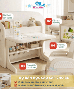 Bộ bàn học cho bé Pakey E032 28 Một bộ bàn ghế có thể đảm nhận nhiều công năng khác nhau như: học tập, tô vẽ, sáng tạo, vui chơi, ăn uống,...