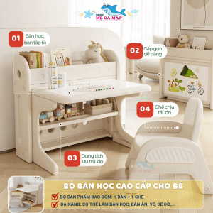 Bộ bàn học cho bé Pakey E032 28 Một bộ bàn ghế có thể đảm nhận nhiều công năng khác nhau như: học tập, tô vẽ, sáng tạo, vui chơi, ăn uống,...
