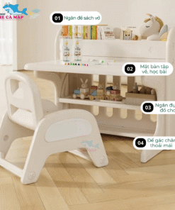 Bộ bàn học cho bé Pakey E032 29 Chân bàn hình vòm bao gồm bốn điểm cố định giúp bàn không bị lật, đảm bảo an toàn cho bé và không bị rung lắc trong quá trình sử dụng