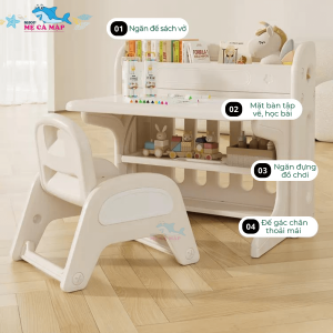 Bộ bàn học cho bé Pakey E032 29 Chân bàn hình vòm bao gồm bốn điểm cố định giúp bàn không bị lật, đảm bảo an toàn cho bé và không bị rung lắc trong quá trình sử dụng