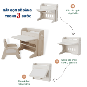 Bộ bàn học cho bé Pakey E032 31 Bộ bàn học trẻ em có thể gấp gọn trong vài thao tác đơn giản