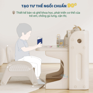 Bộ bàn học cho bé Pakey E032 32 Thiết kế bàn và ghế khoa học, tạo ra tư thế ngồi chuẩn 90 để phát triển cơ thể của trẻ em, chống gù lưng, cận thị