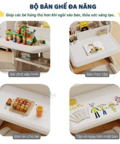 Bộ bàn học cho bé Pakey E032 33 Bộ bàn ghế Pakey được làm chất liệu nhựa HDPE an toàn tuyệt đối cho bé