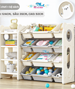 Giá để đồ và kệ có nhiều tầng, nhiều hộc từ thấp đến cao, phù hợp với rất nhiều lứa tuổi khác nhau
