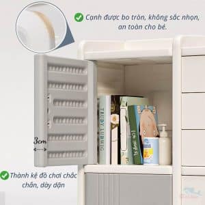 Kệ đồ dạng tủ Pakey E103 cho bé 36 Thiết kế kệ đồ dạng tủ có nhiều ngăn với cạnh bo tròn