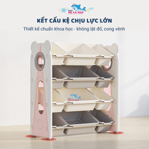 Giá kệ sách cho bé kèm hộc 36 Thiết kế 4 tầng với kiểu dáng đơn giản, màu trắng ghi sang trọng phù hợp với nhiều không gian khác nhau