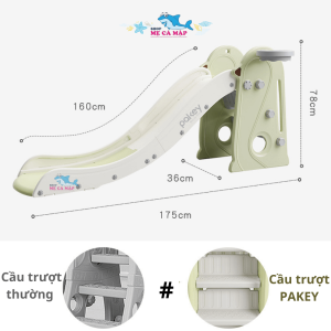 Cầu trượt cho bé Pakey chim cánh cụt 35 Máng trượt rộng, được thiết kế chuẩn khoa học với các điểm tăng tốc, giảm tốc, giữ tốc an toàn