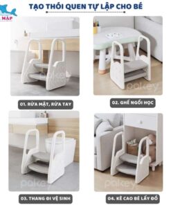 Thang kê chân cho bé F041 22 Giá kê chân có tay vịn, đế silicon chống trượt, bậc thang thiết kế chống trượt
