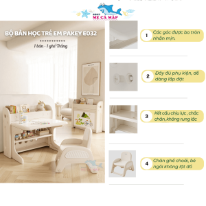 Bộ bàn học cho bé Pakey E032 36 Bộ bàn học trẻ em Pakey có cấu tạo chắc chắn bảo vệ tư thế cho trẻ