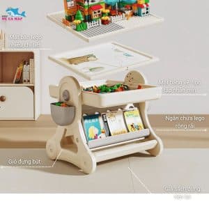 Bộ bàn lego đa năng Pakey 35 Bề mặt bàn bằng chất liệu nhựa an toàn giúp dễ dàng lau chùi vệ sinh và bảo vệ sức khỏe của trẻ