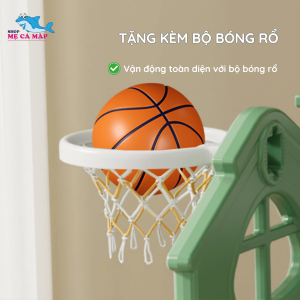 Cầu trượt liên hoàn cho bé Pakey CS03 32 Bộ sản phẩm cầu trượt liên hoàn còn được trang bị thêm vòng bóng rổ ở bên sườn và tặng kèm quả bóng rổ