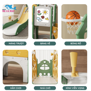 Cầu trượt liên hoàn cho bé Pakey CS03 34 Bộ đồ chơi cầu trượt có phần hầm chui rộng rãi, thông thoáng, các bé có thể chơi trốn tìm hoặc đuổi bắt, kích thích sự hứng thú và không gây nhàm chán