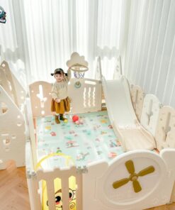 Quây cũi liên hoàn Pakey Cối Xay Gió 58 Quây cũi nhựa cho bé đa năng Pakey cối xay gió màu kem be