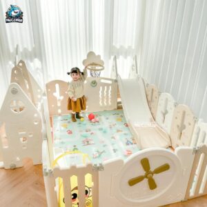 Quây cũi liên hoàn Pakey Cối Xay Gió 58 Quây cũi nhựa cho bé đa năng Pakey cối xay gió màu kem be