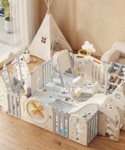 Quây cũi liên hoàn Pakey Cối Xay Gió 53 Quây cũi nhựa cho bé đa năng Pakey cối xay gió màu ghi trắng