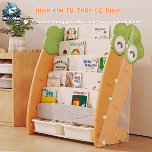 Giá sách Pakey Cà rốt GS03 19 Với 2 hộp chứa đồ ở ngăn dưới cùng, giá sách không chỉ giúp sắp xếp sách ngăn nắp mà còn cung cấp không gian lưu trữ cho đồ chơi