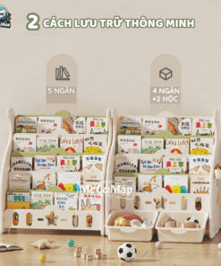 Với 5 ngăn chứa và 2 hộc lớn đựng đồ ở ngăn dưới cùng, giá sách Pakey hình voi tạo ra không gian sắp xếp ngăn nắp sách vở và đồ chơi của bé