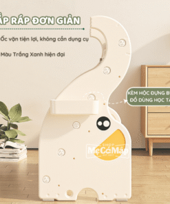 Thiết kế khoa học giúp chứa nhiều thể loại sách khác nhau, từ sách ảnh đến vở nhỏ, khuyến khích sự đa dạng trong thói quen đọc sách của trẻ.