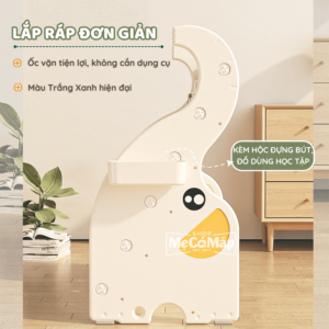 Thiết kế khoa học giúp chứa nhiều thể loại sách khác nhau, từ sách ảnh đến vở nhỏ, khuyến khích sự đa dạng trong thói quen đọc sách của trẻ.