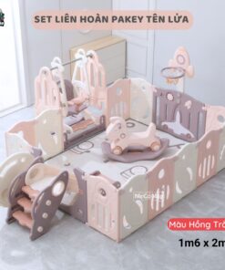 Quây cũi liên hoàn Pakey Tên lửa 53 Bộ quây cũi nhựa cho bé Pakey tên lửa full tiện ích màu trắng hồng