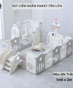 Quây cũi liên hoàn Pakey Tên lửa 51 Bộ quây cũi nhựa cho bé Pakey tên lửa full tiện ích màu trắng ghi