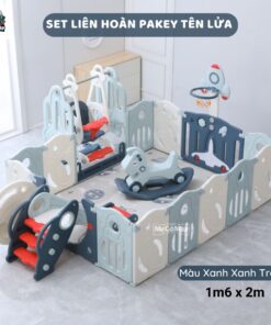 Quây cũi liên hoàn Pakey Tên lửa 52 Bộ quây cũi nhựa cho bé Pakey tên lửa full tiện ích màu trắng xanh