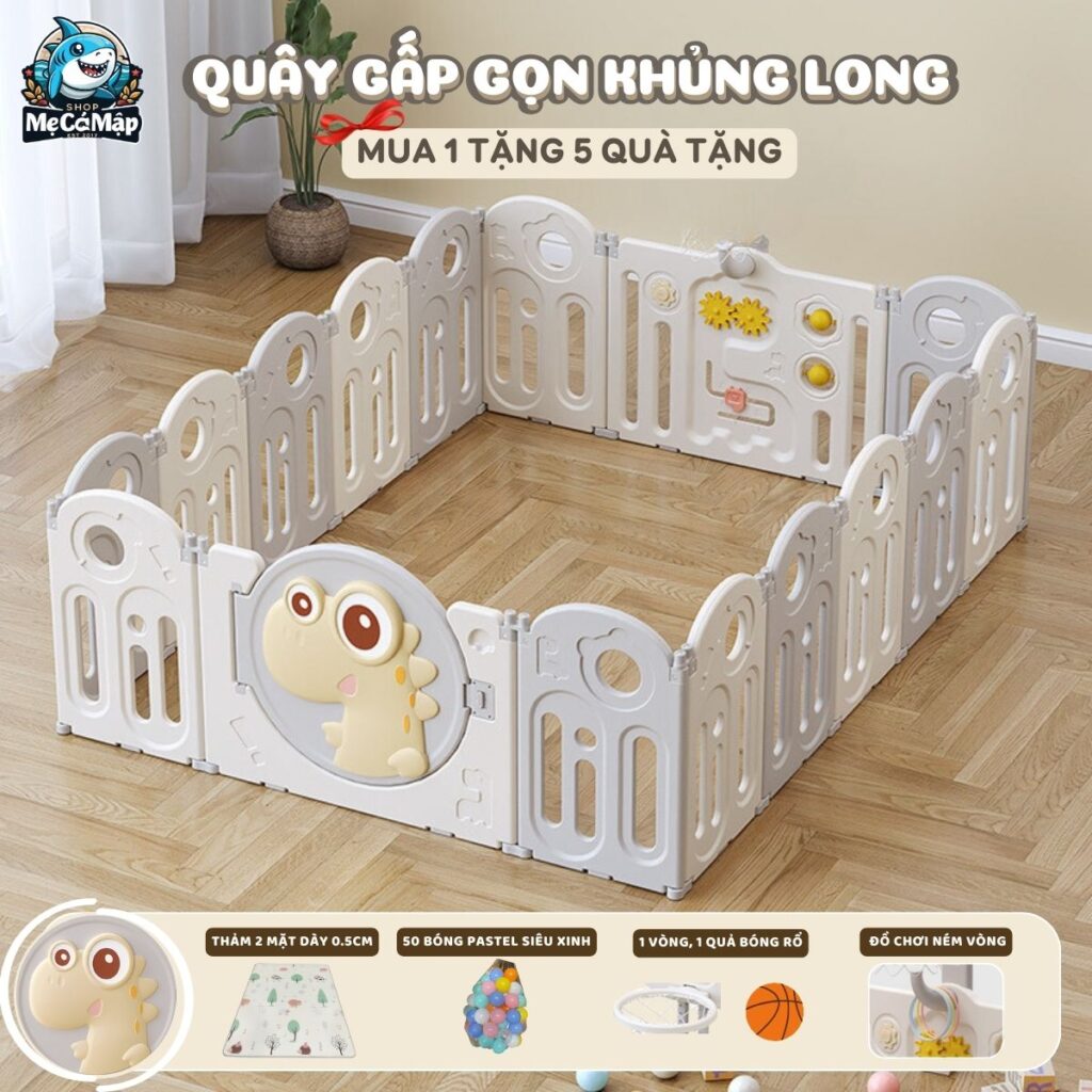 Quây cũi gấp gọn Pakey khủng long 96 quay cui nhua gap gon khung long 16
